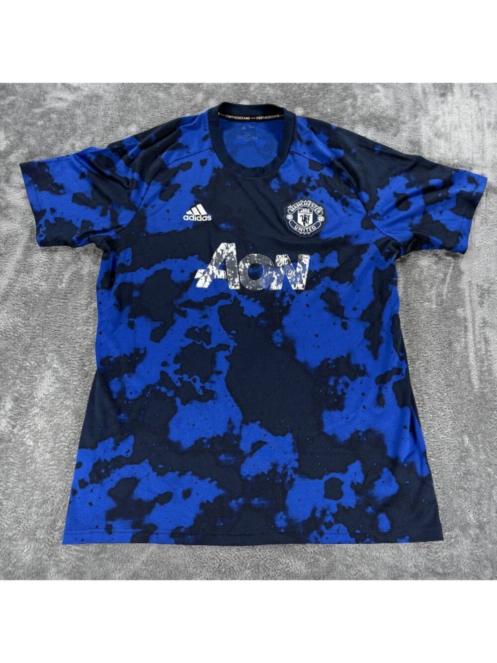Adidas Manchester United 19/20 Pre Match Jersey Mens XL Blue Camo AON Parley